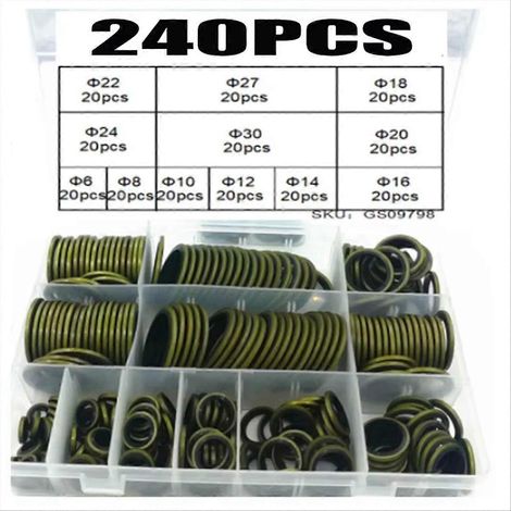 Packung mit 240 metall-gummigebundenen Dichtungsringen für Ölablassschrauben, kompatibel mit M6-, M8-, M10-, M14- und M16-Schrauben. Kombinierter Dichtungsring. (1/5)