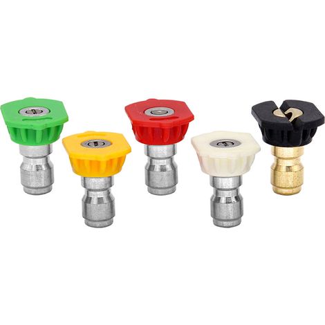 Jeu de 5 Buses Haute Pression 1/4" Raccord Rapide - Buse Crayon, Fan Spray & Savon pour Nettoyeur Haute Pression (1/5)