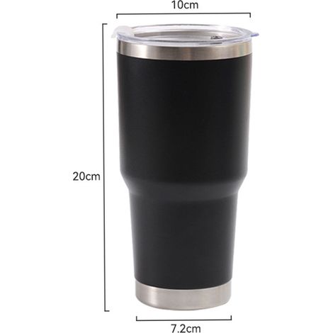 Chopine de voiture en acier inoxydable, chope à bière américaine à grande ouverture, grande capacité, isotherme, noire. (1/5)