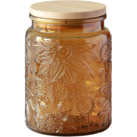 Bocal en verre vintage avec couvercle, bocal coloré pour cuisine, garde-manger, bocal en verre pour aliments, pour café, thé, bonbons, biscuits, sucre (Jaune 1, 700 ml) (1/5)