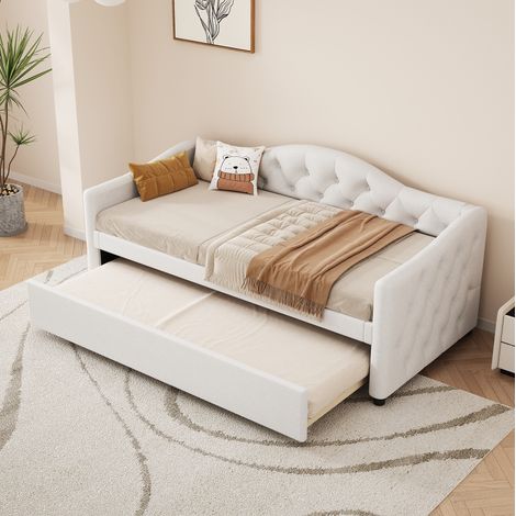 Bett Tagesbett platzsparend 90x200 Leinen Beige OKMYHOME (1/5)