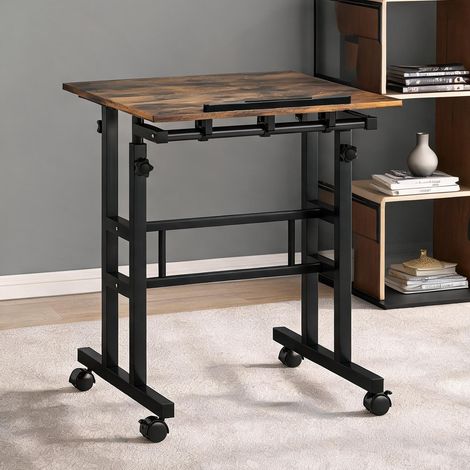 Bureau en bois et métal réglable en hauteur avec roulettes (1/5)