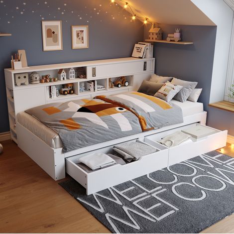 letto contenitore 90x190 armadio cassetti bianco HAVRYA (1/5)