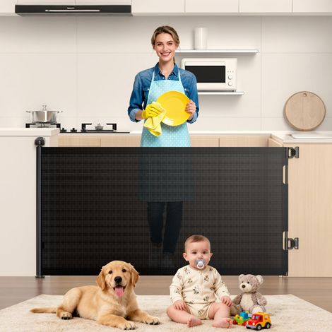 Barriere de Securite Enfant Extensible,0-180cm Barrière Escalier pour Bébés et Animaux,Barrière de Sécurité Rétractable pour Escaliers, Couloirs, Intérieur et Extérieur