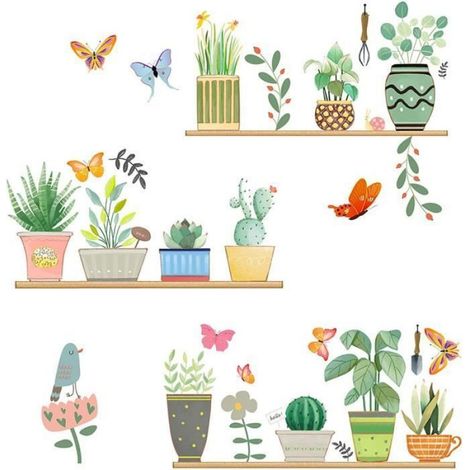 Sticker Mural - Plante - PVC - 30x90 cm - Décoration Murale Amovible - 1 Pièce (1/3)