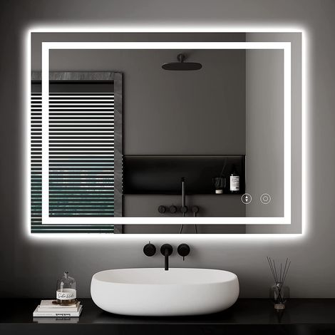 Dripex Miroir de Salle de Bain avec Éclairage 60x80cm, 30Watts Miroir LED Anti-buée, 3 Couleurs et Dimmable, Interrupteur Tactile, Antidéflagrant, Fonction Mémoire, IP44 Étanchéité (1/5)