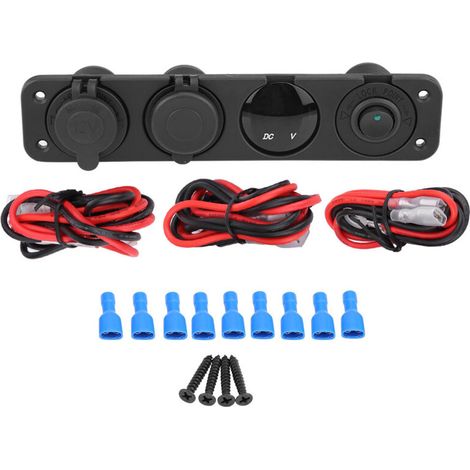 Double chargeur USB 12-24 V avec voltmètre LED vert, prise allume-cigare et interrupteur de tableau à 4 trous
