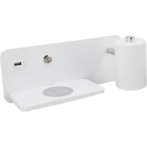 Appliques Murales à LED, Lampe de Lecture Murale de Chevet avec Chargeur sans Fil 5 V et Port de Charge USB, Bouton de Commande, Applique Rotative Réglable pour Chambre à Coucher pour(Blanc Droit) (1/5)