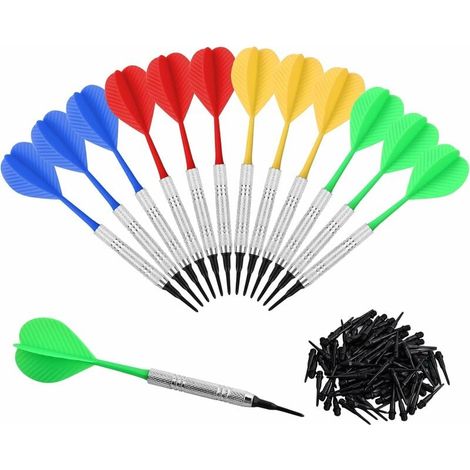 14g Flechette Pointe Plastique, 12 Fléchettes avec 100 Pointes pour Cible de Flechette Electronique, Flechette Pointe Plastique Professionnelle, Set de Flechettes à Pointe Souple pour Maison (1/5)