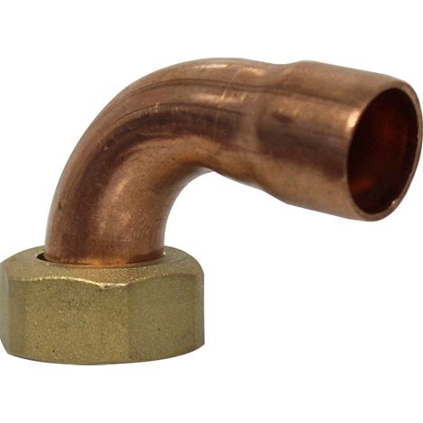 Douille cuivre coudé avec écrou à souder - F 1/2' - Diamètre 14 mm (1/5)