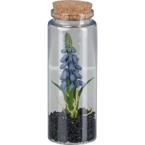 Gasper – Muscari artificiel dans un verre avec couvercle – Bleu, H 12,5 cm