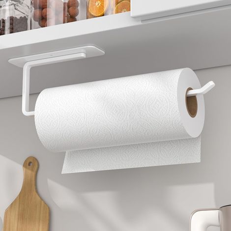 Porte-rouleau de cuisine sans perçage - Blanc - Auto-adhésif pratique - Sous armoire pour le rangement et l'organisation de la cuisine (1/5)