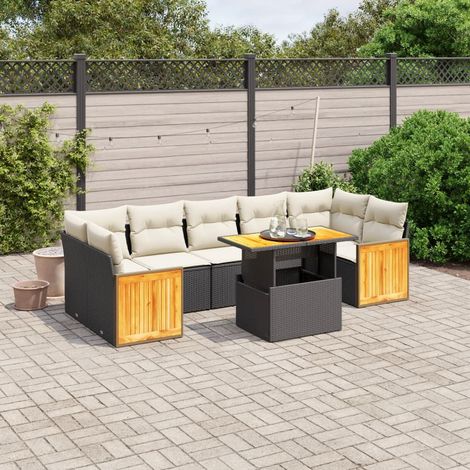 vidaXL Salon de jardin 8 pcs avec coussins noir résine tressée (1/3)