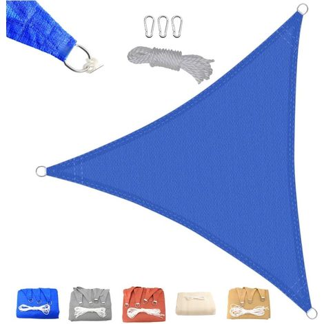 Voile d'ombrage 3x3x3 m Triangle Résistante aux UV & Imperméable pour Patio & Jardin, Protection Solaire 95%, avec Accessoires de montage métalliques Bleu
