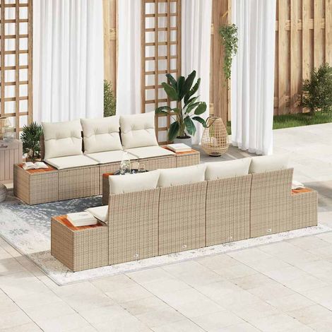 Conjunto de sofá de jardín 8 pcs Beige Poliratán vidaXL (1/5)