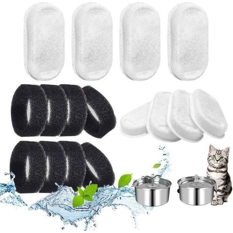 16-Piece Cat Water Fountain Filter Set Including 8 Carbon Filters and 8 Foam Sponges (1/4)