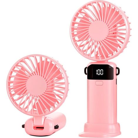 Handventilator, Mini Tragbarer Ventilator USB Schreibtischventilator Faltbarer Mini Ventilator mit LED-Display Minitragbarer Ventilators Faltbar Tragbar Fan mit 5 Geschwindigkeiten für Zuhause(Rosa)(L (1/5)