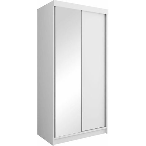 Armoire Dover 103, Blanc, 200x100x62cm, Portes d'armoire: Coulissantes, Nombre d'étagères: 5