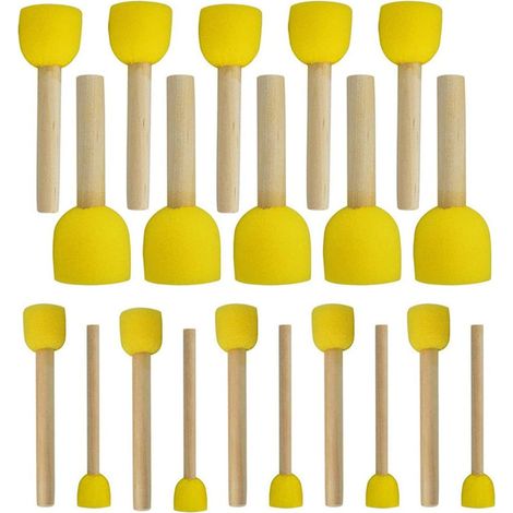 Brosse Éponge Ronde - Manche En Bois - Pour Activités Créatives Enfants - 20 Pièces Ou 30 Pièces (1/5)