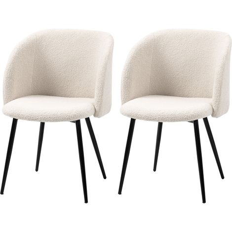 Juego de 2 sillas de comedor tapizadas en blanco crema con patas de acero. (1/5)