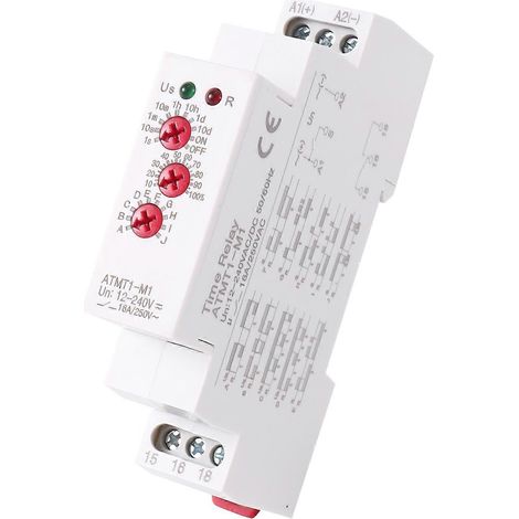 Relais temporisé multifonction 16 A/250 V CA, type rail DIN, 12-240 V CA, avec 10 fonctions au choix, ATMT1-M1 (1/5)