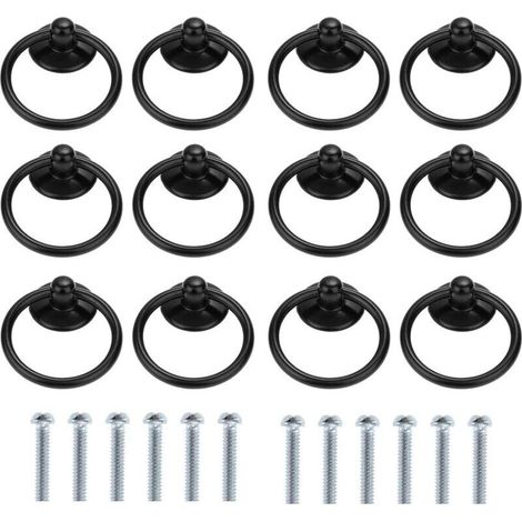 12 Pack Vintage Style Round Drawer Cabinet Pull Handles Single Hole Black