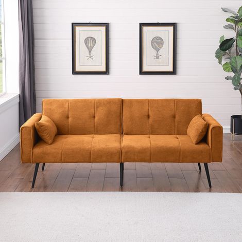 Sofá cama plegable de tela acanalada 175 x 71 x 71 cm naranja HAVRYA (1/5)