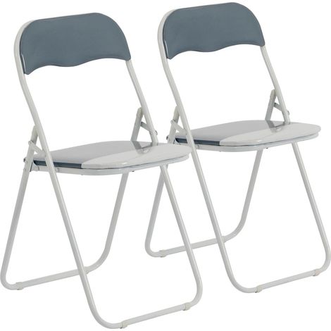Lot de 2 chaises pliantes rembourrées gris clair et blanc, structure en acier, pour bureau (1/5)