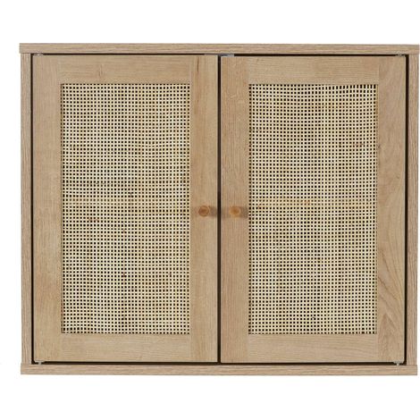 The Home Deco Factory – Armoire murale 2 portes en cannage marron – Dimensions 60x20x50 cm – Structure en bois et rotin – À fixer au mur (1/5)