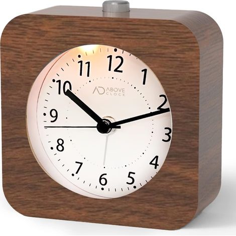 Réveil Matin Bois, Réveil Analogique Silencieux sans Tic-Tac Reveil a Piles avec Fonction Snooze Lumière, Horloge à Aiguilles Alarme Sonore Croissante pour Famille/Bureau【Bois Foncé】 (1/5)