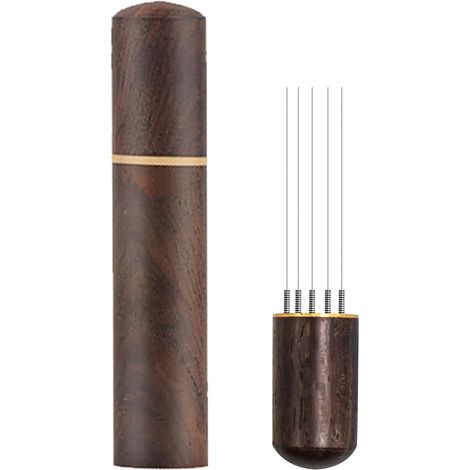Distributeur Café Espresso - 5 Aiguilles Acier Inoxydable 0.4 mm - Poignée et Support en Bois de Noyer - 1 Pièce (1/5)