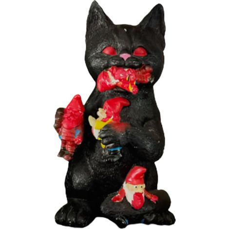 Sculpture de chat noir Table pour Halloween, chat mange (1/5)