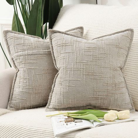 Lot de 2 housses de coussin décoratives en chenille z, 45 x 45 cm, pour canapé, fauteuil, style bohème, coussin décoratif pour lit, gris.