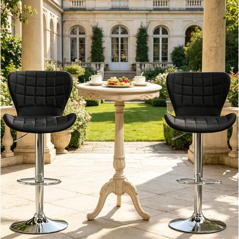 Tabouret de bar 47x51,5x89,5-111,5 cm en lin et métal noir, modulable pour cuisine FloraGrace (1/5)