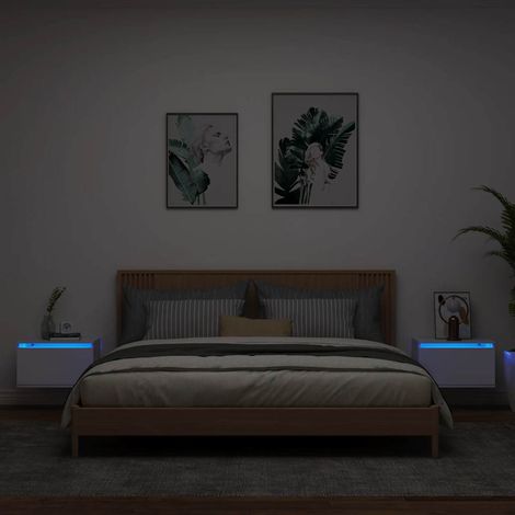 Tables de chevet murales à LED 2 pcs-Lot de 2 Table de nuit flottante blanc 510113 (1/5)