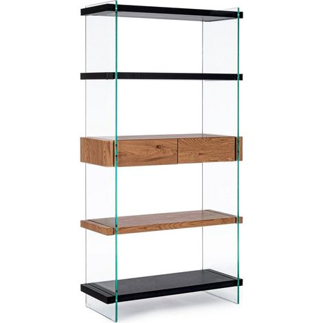 Libreria "Line Wood" struttura in legno MDF rivestito con fianchi in vetro per interno (1/5)