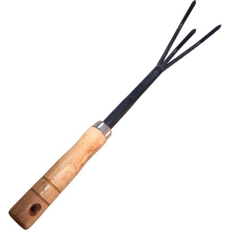 RÂTEAU DE JARDIN OUTILS 3 DENTS MANCHE EN BOIS OUTILS FOURCHE USTENSILES (1/2)