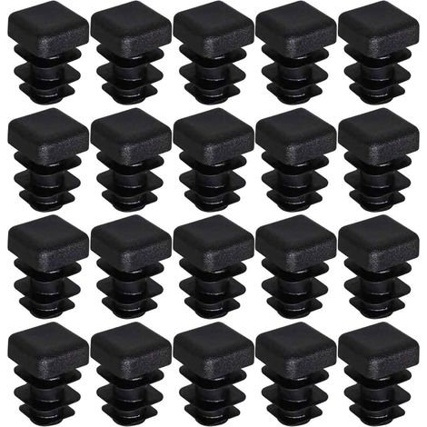 20 Bouchons carrés, 10x10 mm, Plastique noir RAL 9005, Embouts tube, Pour clôture, Meuble (1/5)