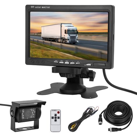 Caméra de Recul 7 Pouces TFT LCD Moniteur Système d'aide au stationnement 12V-24V 4Pin étanche 18LED avec Câbles pour Camion Remorque (1/5)