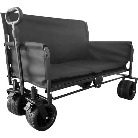 Chariot Pliable 2 en 1, Chariot de Transport avec Siège Canapé, Remorque de Jardin Robuste Charge 150kg, Grand 180L, Trolley Tout Terrain pour Plage, Camping et Jardinage (1/5)