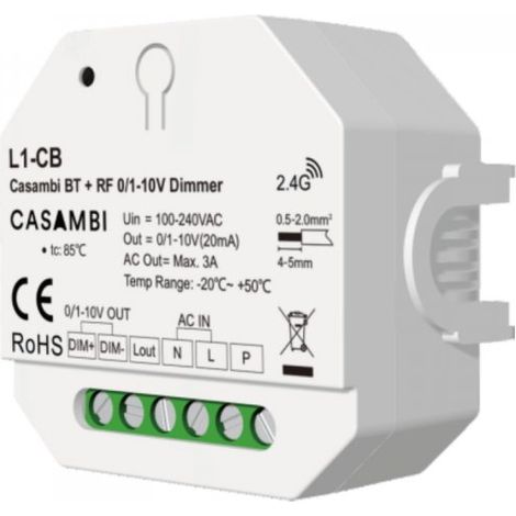 Dimmer 0-10V Casambi Bluetooth RF, 1 Canale, con Relè AC Integrato