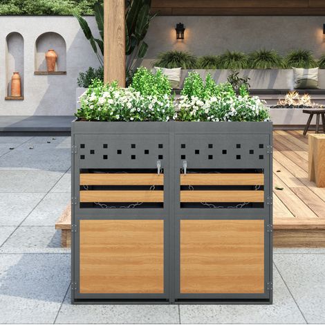Cobertizo para cubos de basura de 2 contenedores 132x80x125 cm metal antracita FloraGrace (1/5)