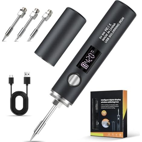 Juego de soldador inalámbrico, soldador inalámbrico USB, temperatura ajustable de 5 modos (260 ℃ a 420 ℃), 3 puntas de soldadura, soldador inalámbrico para reparación de soldaduras.