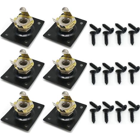 Lot de 6 prises jack carrées pour guitare (entrée et sortie), plaque jack pour guitare basse, accessoires pour guitare électrique (noir). (1/5)