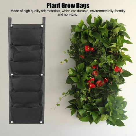 Sac de culture vertical à 6 poches, pot de fleurs mural pour jardin extérieur, noir (1/5)