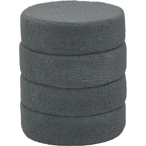 Tabouret rond teddy – Charge 120kg, Ø40x45 cm, gris foncé