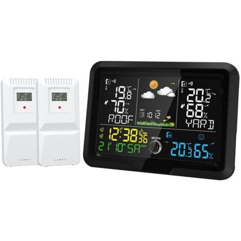 Station météo radio avec capteur extérieur, station météo, écran couleur, prévisions météorologiques, température intérieure et extérieure, réveil avec fonction snooze, pression atmosphérique (1/5)