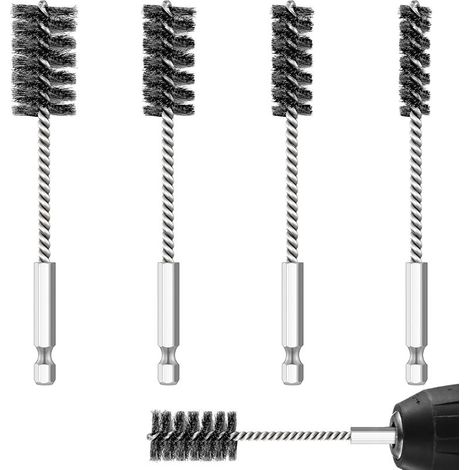 4-teiliges Edelstahl-Drahtbürsten-Set zum Bohren, mit Drahtbürsten mit Sechskantgriff für Bohröffnungen, Rohre, Lager und Reinigungsteile (1/5)
