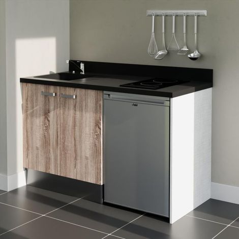 Kochnischen K17L - 140 cm - Holz - Nero - Spüle links + Haushaltsgeräte Edelstahl (1/5)