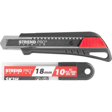 Messer Strend Pro Premium FD781, BlackMatt, SoftTouch, 18 mm, Abbrechklinge, + 10 Stk. Klingen, Set (1/5)